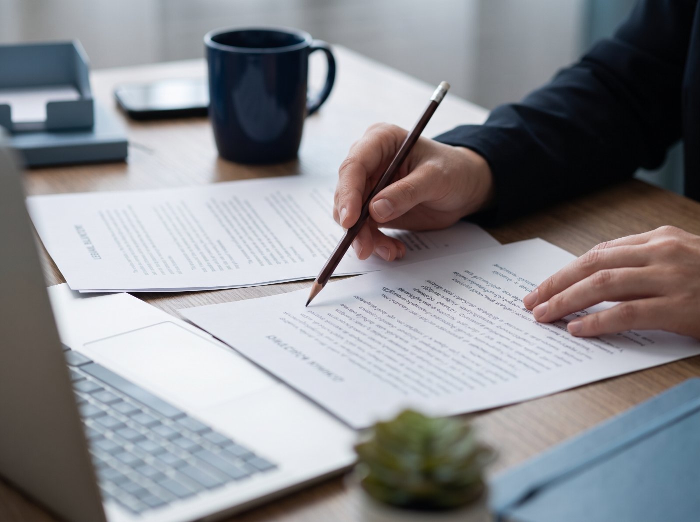 Translator comparing a legal document with its translation